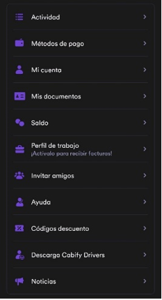 Accede a tu código de descuento a través de tu cuenta en la aplicación de Cabify.