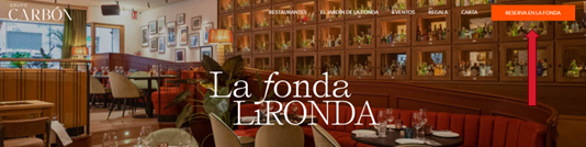 La Fonda Lironda restaurant homepage; with a menu to browse different restaurants, the history of the group, events, the menu and the possibility of booking at any of their restaurants.