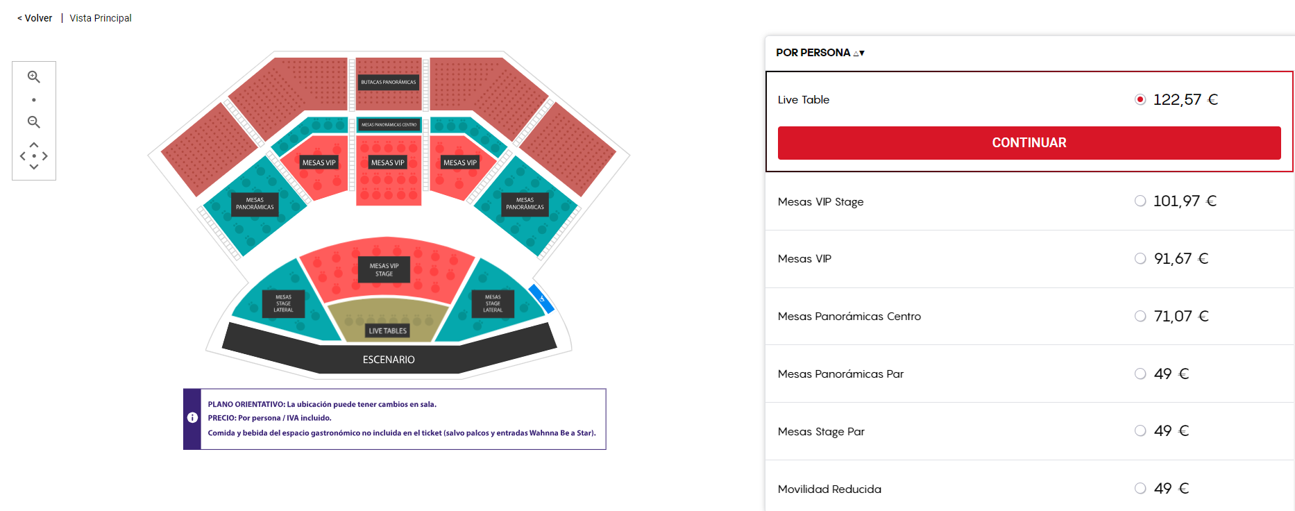 A map of the venue where the event is held is shown to select the stalls, with various types and prices.